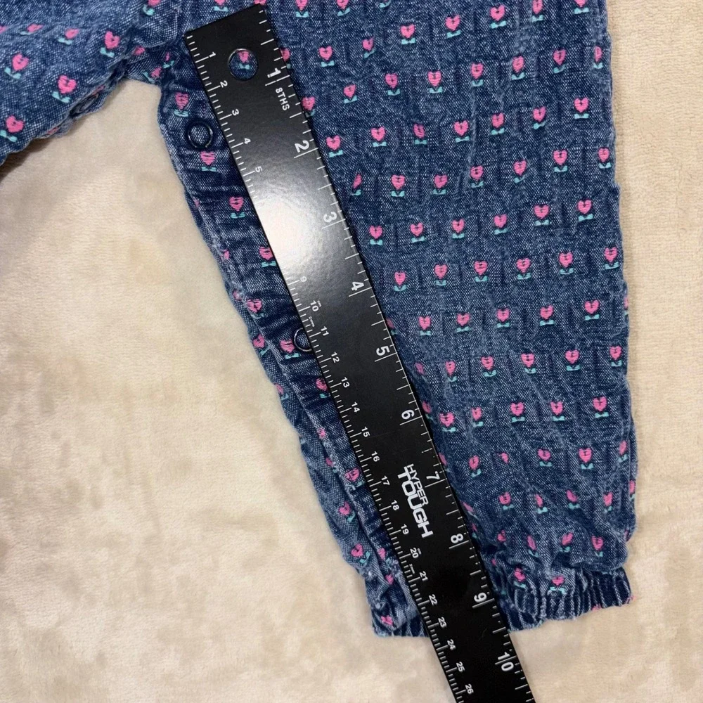 Vintage OshKosh Bgosh Vestbak Overalls 24M Blue Denim Pink Heart Floral USA Made